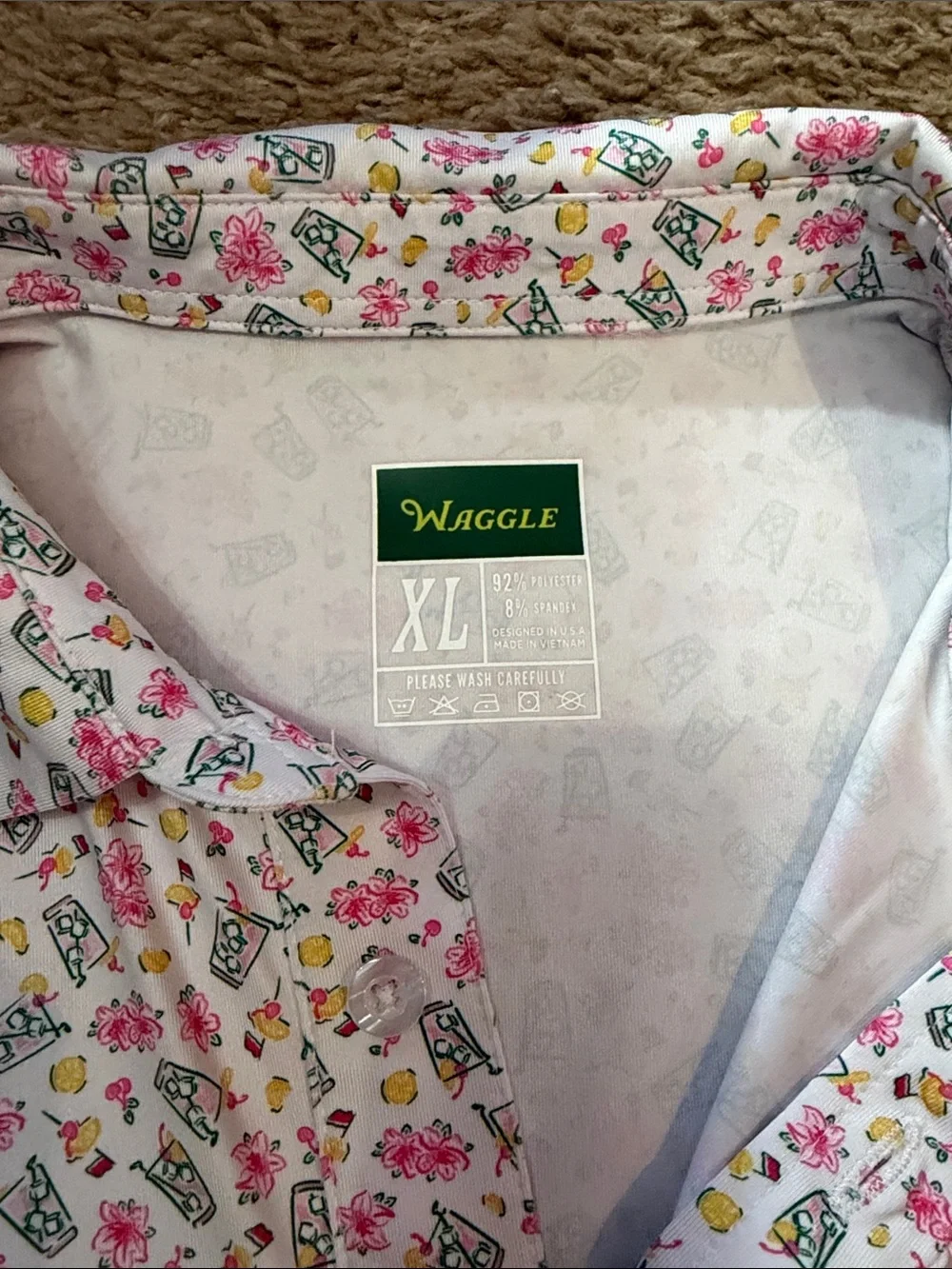 Waggle NWOT White Polo with Pink & Green Floral Motif - Masters 2026 edition - Picture 2 of 5